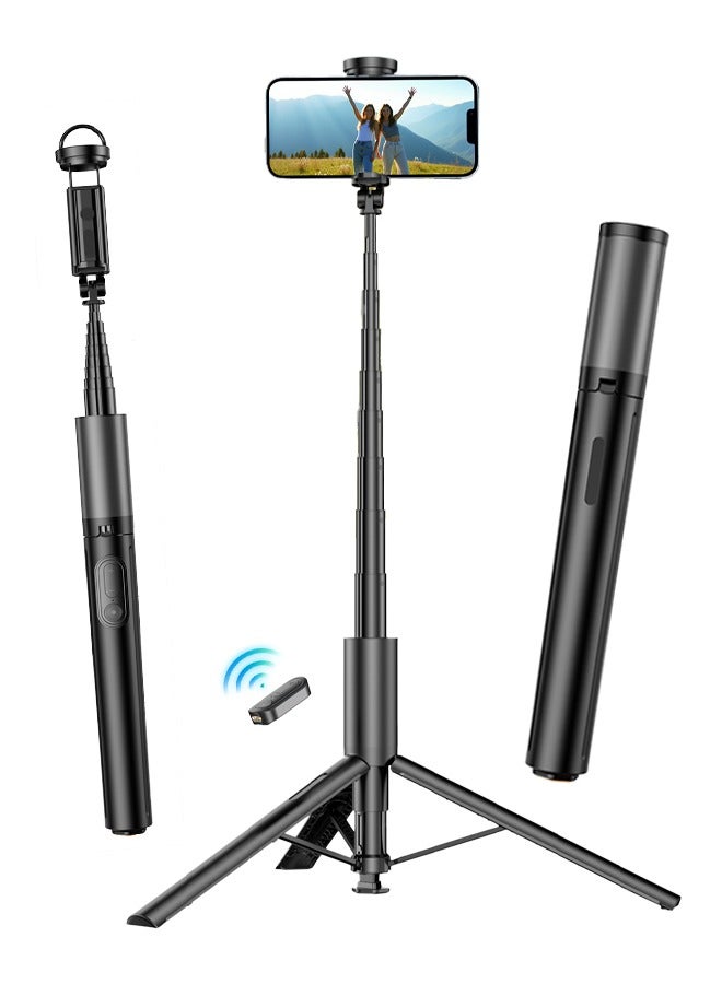 Black 68"(1.75M) Automatic Tripod,Portable,  Auto-Open Phone Tripod Stand with Magnetic Remote, All-in-1 Extendable Selfie Stick Travel Tripods for Cell Phone 360° Compatible with both iPhone and Android phones for taking photos and recording videos - Image 1